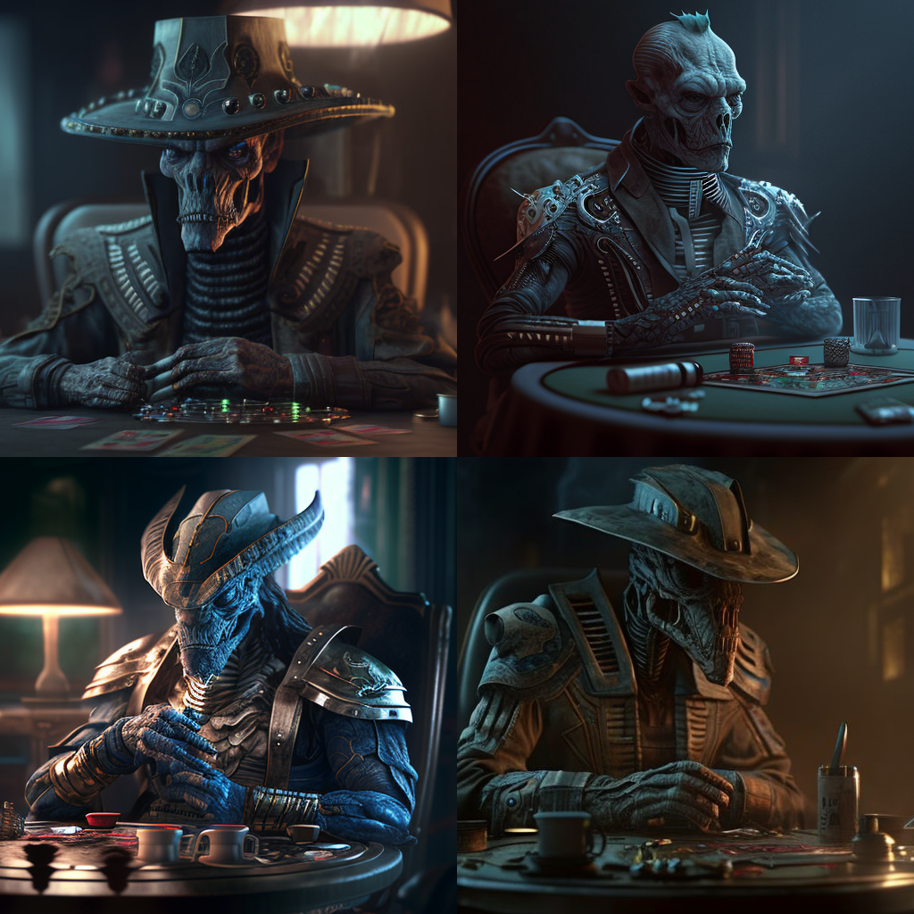 Aliens playing poker.